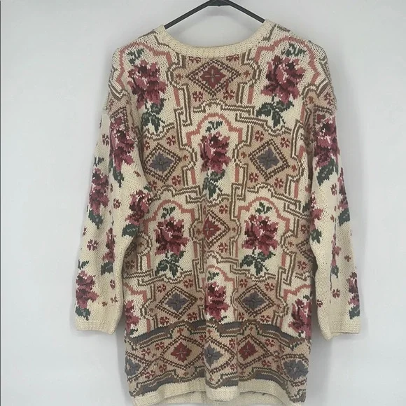 Laura Ashley Cream and Burgundy Floral Sweater - Picture 2 of 6
